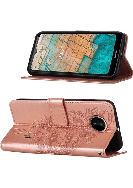 C20 Için Kelebek Pu Deri Çevirmeli Cüzdan Stand Telefon Kılıfı - Rose Gold (Yurt Dışından)