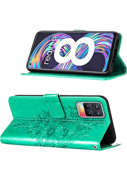 8 / 8 Pro Için Kelebek Pu Deri Çevirmeli Cüzdan Stand Telefon Kılıfı - Yeşil (Yurt Dışından)
