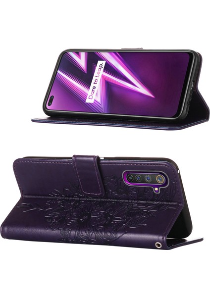 6 Pro Için Kelebek Pu Deri Çevirmeli Cüzdan Stand Telefon Kılıfı - Mor (Yurt Dışından)