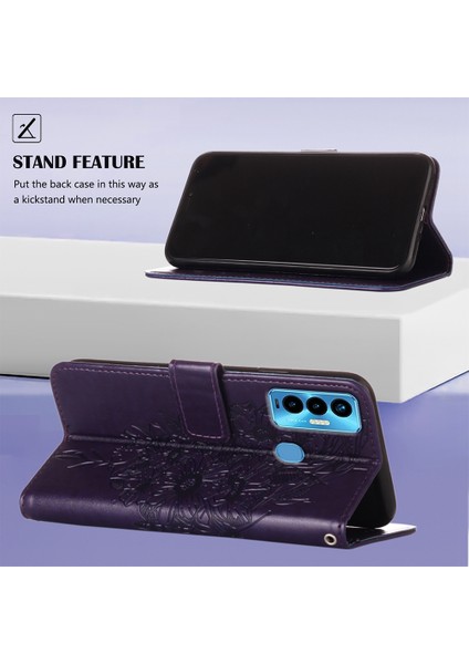 Camon 18I Için Kelebek Pu Deri Çevirmeli Cüzdan Stand Telefon Kılıfı - Mor (Yurt Dışından)