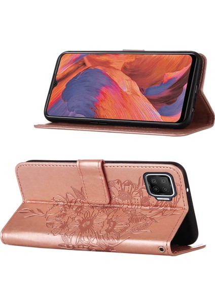 A73 2020 4g / F17 Için Kelebek Pu Deri Çevirmeli Cüzdan Stand Telefon Kılıfı - Rose Gold (Yurt Dışından)