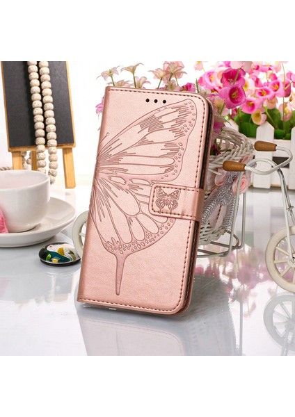 A73 2020 4g / F17 Için Kelebek Pu Deri Çevirmeli Cüzdan Stand Telefon Kılıfı - Rose Gold (Yurt Dışından)