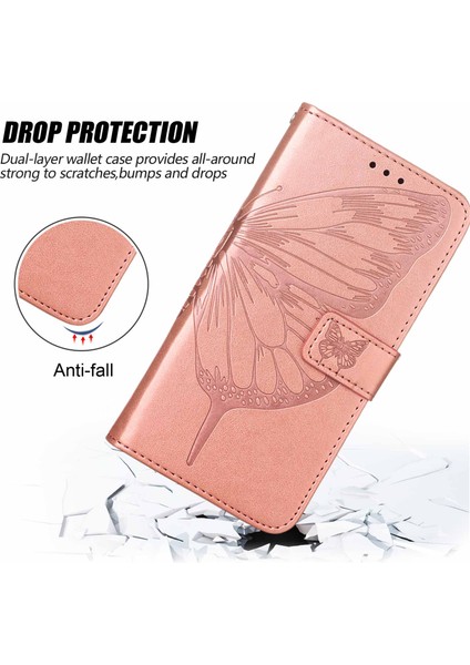 A73 2020 4g / F17 Için Kelebek Pu Deri Çevirmeli Cüzdan Stand Telefon Kılıfı - Rose Gold (Yurt Dışından)