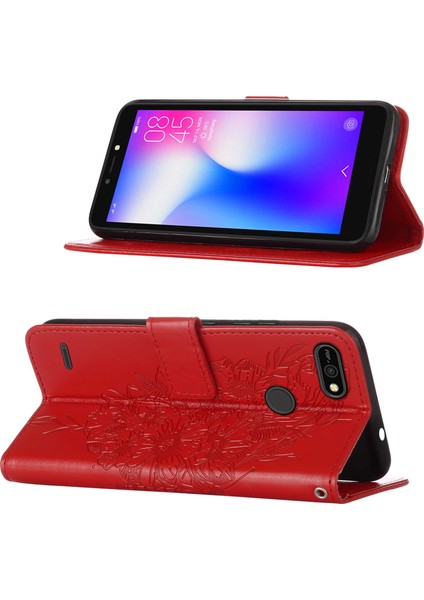 Pop 2 F Için Kelebek Pu Deri Çevirmeli Cüzdan Stand Telefon Kılıfı - Kırmızı (Yurt Dışından)