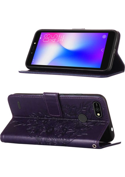 Pop 2 F Için Kelebek Pu Deri Çevirmeli Cüzdan Stand Telefon Kılıfı - Mor (Yurt Dışından)