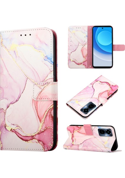 Camon 19 Pro 5g Için Mermer Desenli Pu Deri Cüzdan Telefon Kılıfı - Rose Gold (Yurt Dışından)
