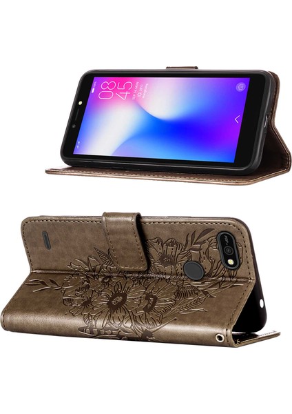 Pop 2 F Için Kelebek Pu Deri Çevirmeli Cüzdan Stand Telefon Kılıfı - Gri (Yurt Dışından)