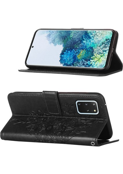 Galaxy S20 Plus Için Kelebek Pu Deri Çevirmeli Cüzdan Stand Telefon Kılıfı - Siyah (Yurt Dışından)