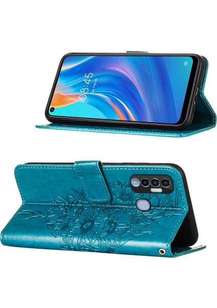 Spark 7 Pro Için Kelebek Pu Deri Çevirmeli Cüzdan Stand Telefon Kılıfı - Mavi (Yurt Dışından)