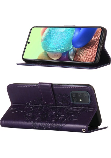 Galaxy A71 5g Için Kelebek Pu Deri Çevirmeli Cüzdan Stand Telefon Kılıfı - Mor (Yurt Dışından)