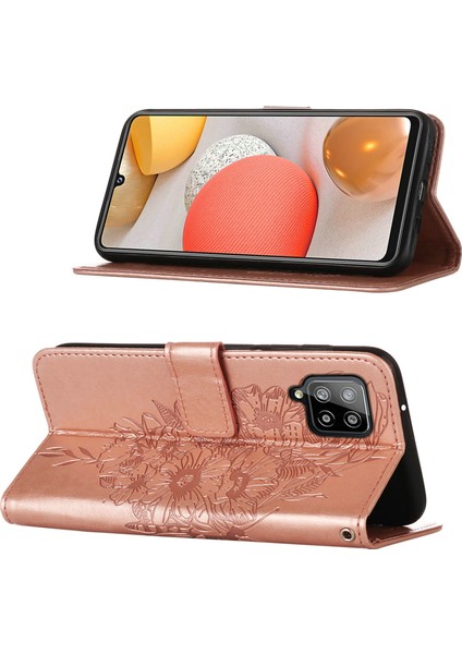 Galaxy A42 5g Için Kelebek Pu Deri Çevirmeli Cüzdan Stand Telefon Kılıfı - Rose Gold (Yurt Dışından)