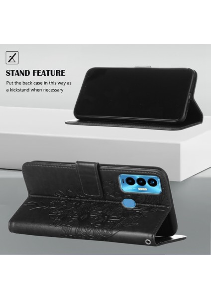 Camon 18I Için Kelebek Pu Deri Çevirmeli Cüzdan Stand Telefon Kılıfı - Siyah (Yurt Dışından)