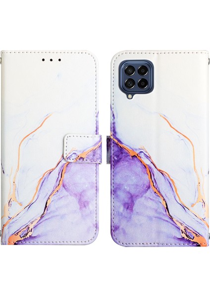 Galaxy M33 5g Için Mermer Desenli Pu Deri Cüzdan Telefon Kılıfı - Beyaz / Mor (Yurt Dışından)