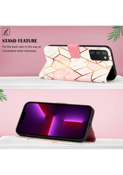 Galaxy A03S Için Mermer Desenli Pu Deri Cüzdan Telefon Kılıfı - Pembe / Beyaz (Yurt Dışından)