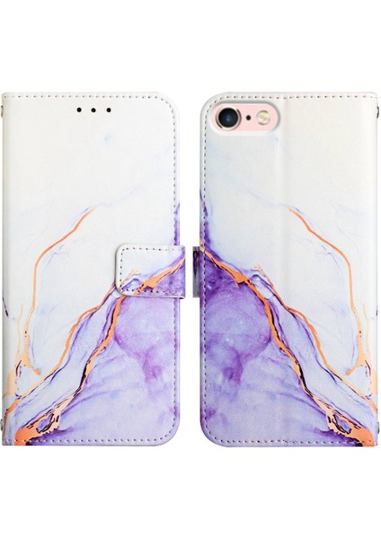 iPhone Se 2020 / 8 / 7 / 6s / 6 Için Mermer Desenli Pu Deri Cüzdan Telefon Kılıfı - Beyaz / Mor (Yurt Dışından)