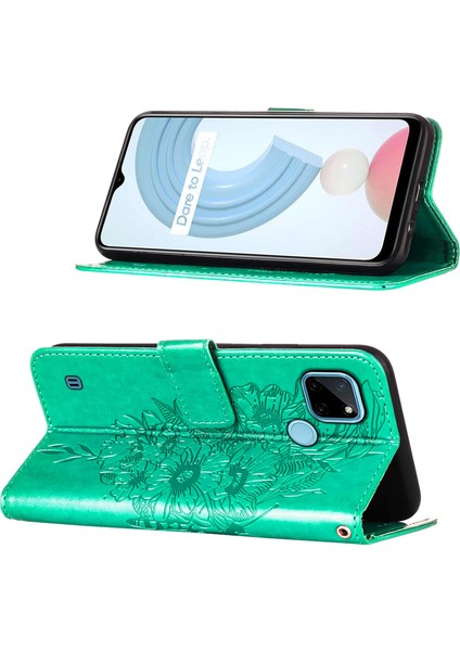 C21Y Için Kelebek Pu Deri Çevirmeli Cüzdan Stand Telefon Kılıfı - Yeşil (Yurt Dışından)