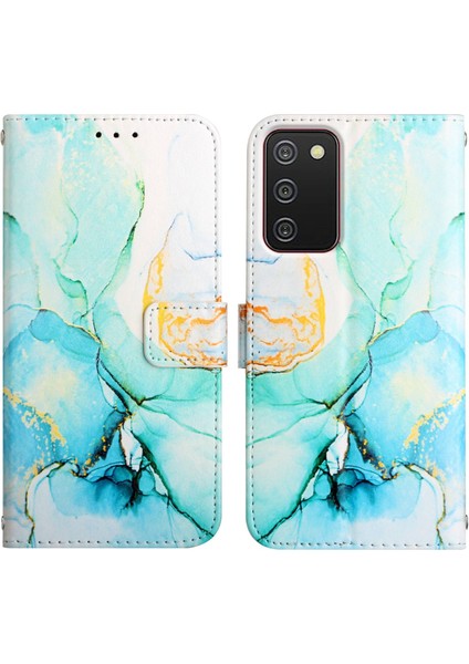 Galaxy A02S Için Mermer Desenli Pu Deri Cüzdan Telefon Kılıfı - Yeşil (Yurt Dışından)