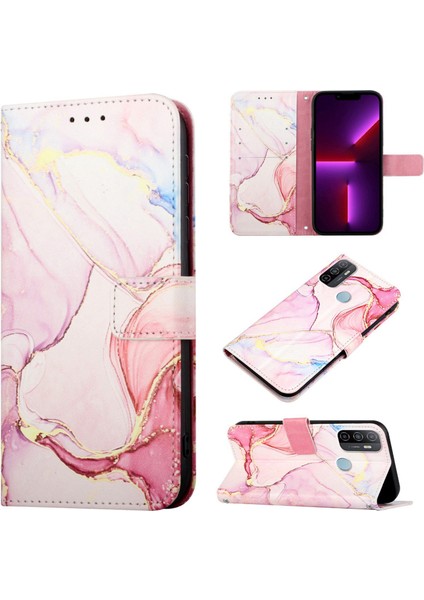 A53 4g / A32 4g / A53S 4g / A33 4g Için Mermer Desenli Pu Deri Cüzdan Telefon Kılıfı - Rose Gold (Yurt Dışından)