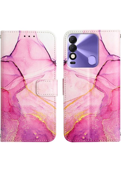 Spark 8 Için Mermer Desenli Pu Deri Cüzdan Telefon Kılıfı - Pembe (Yurt Dışından)