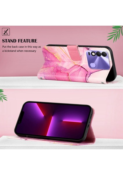 Spark 8 Için Mermer Desenli Pu Deri Cüzdan Telefon Kılıfı - Pembe (Yurt Dışından)
