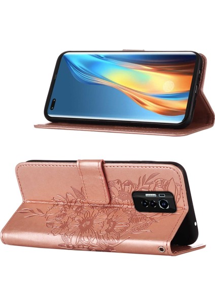 Phantom x Için Kelebek Pu Deri Çevirmeli Cüzdan Stand Telefon Kılıfı - Rose Gold (Yurt Dışından)