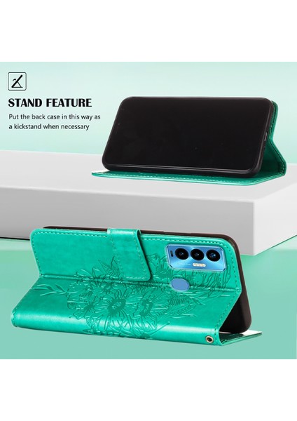Camon 18I Için Kelebek Pu Deri Çevirmeli Cüzdan Stand Telefon Kılıfı - Yeşil (Yurt Dışından)
