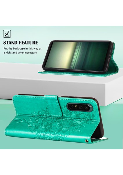 Xperia 1ıv Için Kelebek Pu Deri Çevirmeli Cüzdan Stand Telefon Kılıfı - Yeşil (Yurt Dışından)