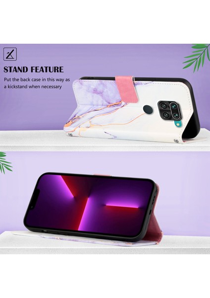 Redmi Note 9 Için Mermer Desenli Pu Deri Cüzdan Telefon Kılıfı - Beyaz / Mor (Yurt Dışından) indirimleri