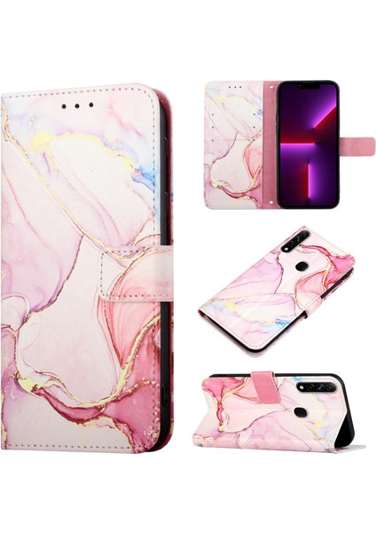 A8 A31 Için Mermer Desenli Pu Deri Cüzdan Telefon Kılıfı - Rose Gold (Yurt Dışından)