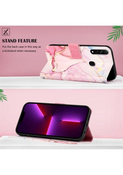 A8 A31 Için Mermer Desenli Pu Deri Cüzdan Telefon Kılıfı - Rose Gold (Yurt Dışından)