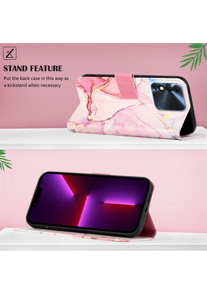 Spark 8 Için Mermer Desenli Pu Deri Cüzdan Telefon Kılıfı - Rose Gold (Yurt Dışından)
