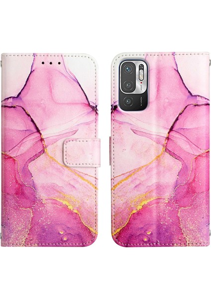 Redmi Note 10 5g / Poco M3 Pro 5g Için Mermer Desenli Pu Deri Cüzdan Telefon Kılıfı - Pembe (Yurt Dışından)
