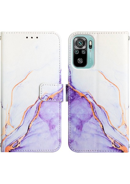 Redmi Note 10 Pro / 10 Pro Max Için Mermer Desenli Pu Deri Cüzdan Telefon Kılıfı - Beyaz / Mor (Yurt Dışından) fırsatları
