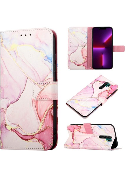 Redmi 9 / Poco M2 Için Mermer Desenli Pu Deri Cüzdan Telefon Kılıfı - Rose Gold (Yurt Dışından)