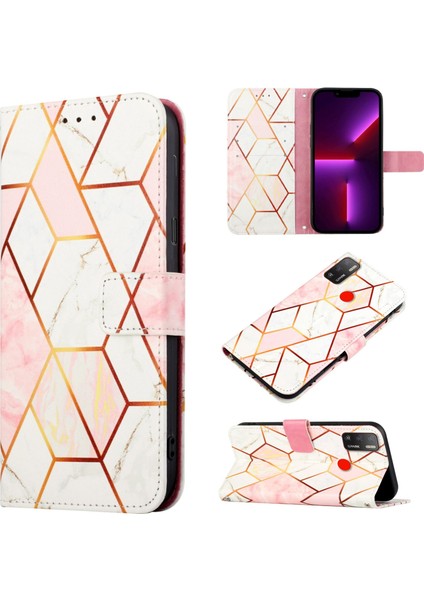 Spark 5 Air / Spark 6 Air Için Mermer Desenli Pu Deri Cüzdan Telefon Kılıfı - Pembe / Beyaz (Yurt Dışından)
