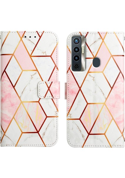 Camon 18I Için Mermer Desenli Pu Deri Cüzdan Telefon Kılıfı - Pembe / Beyaz (Yurt Dışından) fırsatları