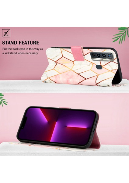 Camon 18I Için Mermer Desenli Pu Deri Cüzdan Telefon Kılıfı - Pembe / Beyaz (Yurt Dışından) indirimleri