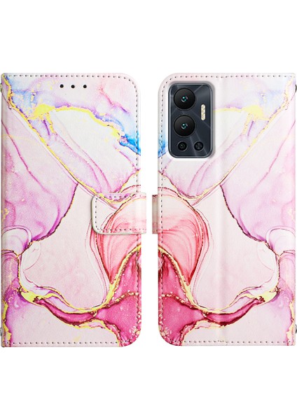 Hot 12 / X6817 Için Mermer Desenli Pu Deri Cüzdan Telefon Kılıfı - Rose Gold (Yurt Dışından)