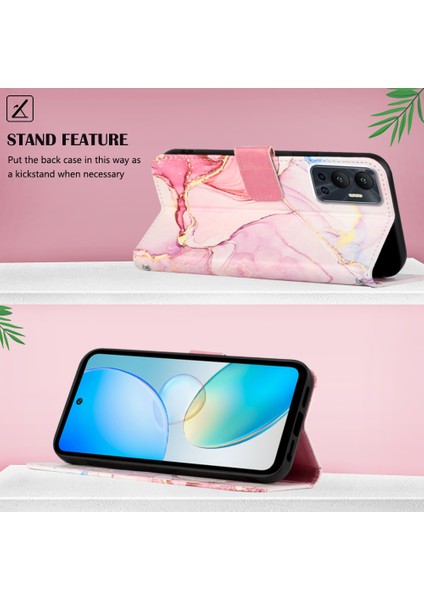 Hot 12 / X6817 Için Mermer Desenli Pu Deri Cüzdan Telefon Kılıfı - Rose Gold (Yurt Dışından)