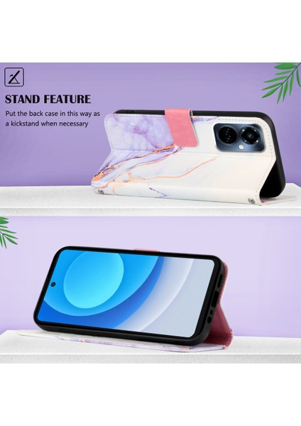 Camon 19 Pro 5g Için Mermer Desenli Pu Deri Cüzdan Telefon Kılıfı - Beyaz / Mor (Yurt Dışından) indirimleri
