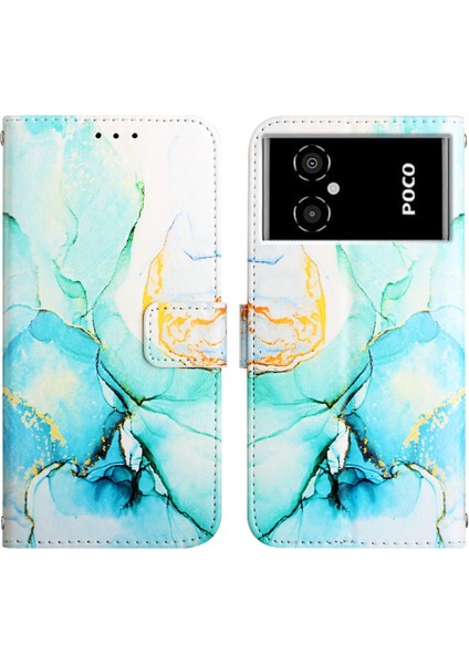 Poco M4 5g / Poco M5 5g Için Mermer Desenli Pu Deri Cüzdan Telefon Kılıfı - Yeşil (Yurt Dışından) fırsatları
