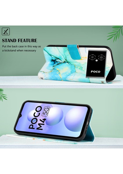 Poco M4 5g / Poco M5 5g Için Mermer Desenli Pu Deri Cüzdan Telefon Kılıfı - Yeşil (Yurt Dışından) indirimleri