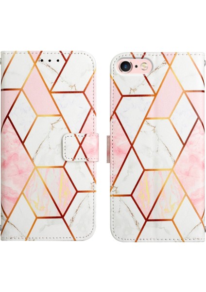 iPhone Se 2020 / 8 / 7 / 6s / 6 Için Mermer Desenli Pu Deri Cüzdan Telefon Kılıfı - Pembe / Beyaz (Yurt Dışından)