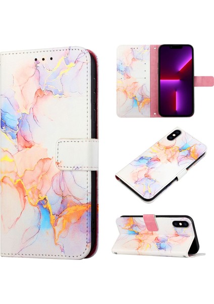 iPhone x / iPhone Xs Için Mermer Desenli Pu Deri Cüzdan Telefon Kılıfı - Renkli (Yurt Dışından)