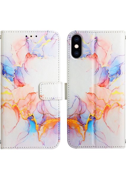 iPhone x / iPhone Xs Için Mermer Desenli Pu Deri Cüzdan Telefon Kılıfı - Renkli (Yurt Dışından)
