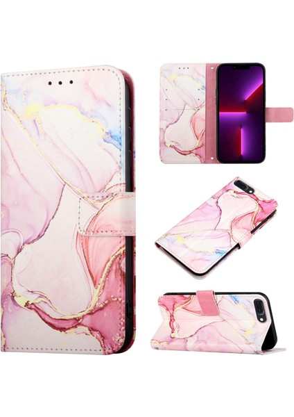 iPhone 8 Plus/ 7 Plus/ 6s Plus/ 6 Plus Için Mermer Desenli Pu Deri Cüzdan Telefon Kılıfı - Rose Gold (Yurt Dışından)