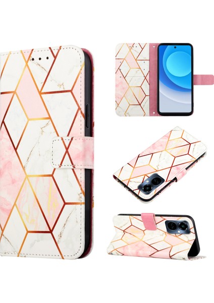 Camon 19 Pro 5g Için Mermer Desenli Pu Deri Cüzdan Telefon Kılıfı - Pembe / Beyaz (Yurt Dışından)