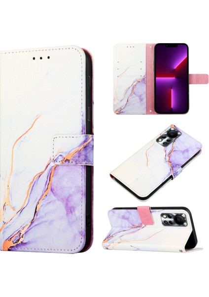 Hot 11S Nfc / X6812B Için Mermer Desenli Pu Deri Cüzdan Telefon Kılıfı - Beyaz / Mor (Yurt Dışından)