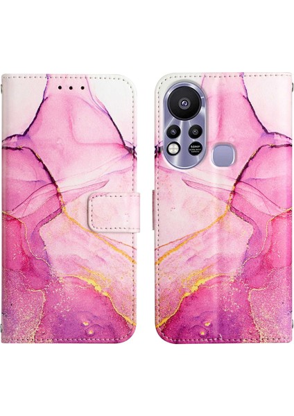 Hot 11S Için Mermer Desenli Pu Deri Cüzdan Telefon Kılıfı - Pembe (Yurt Dışından)