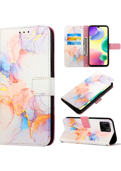 Redmi 10C Için Mermer Desenli Pu Deri Cüzdan Telefon Kılıfı - Renkli (Yurt Dışından)